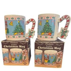 Chadwick Festive Christmas Mug Set 10oz Ceramic‎ Holiday Coffee Tea Vintage 1989